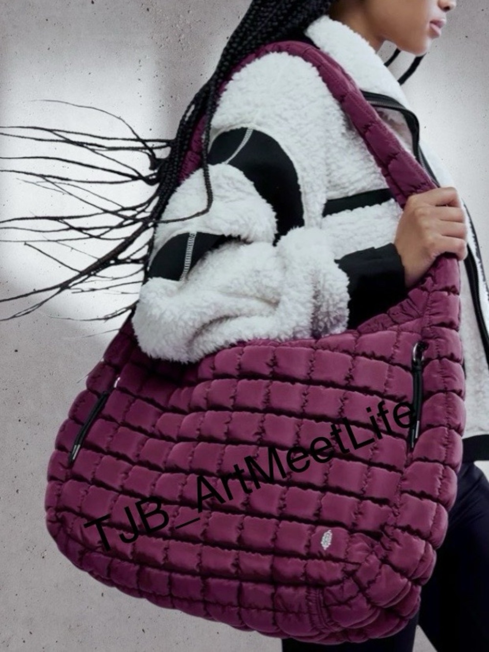 FP MOVEMENT Quilted Carryall Bag Deep Mulberry NWT Wine Dark Fuchsia